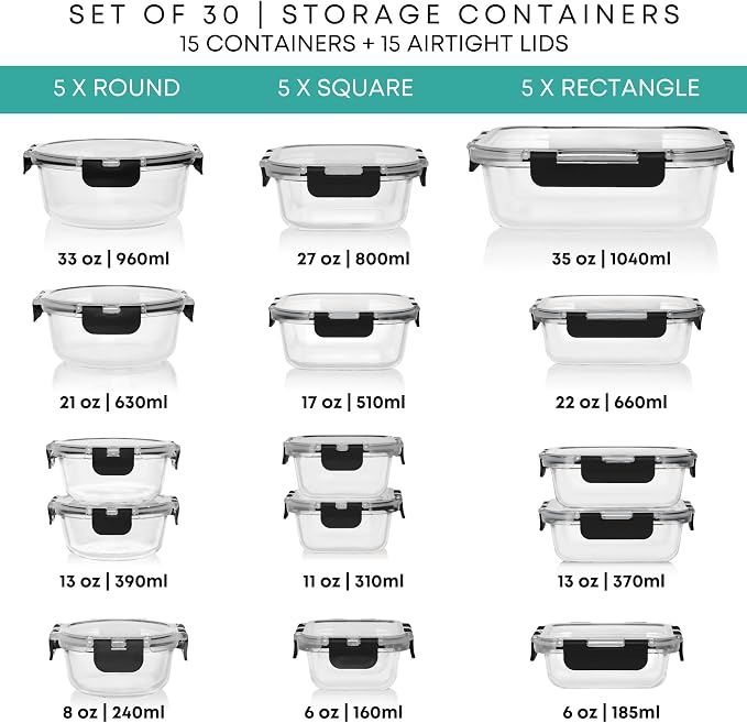 Razab 30 PC Glass Food Storage Containers - Image 2