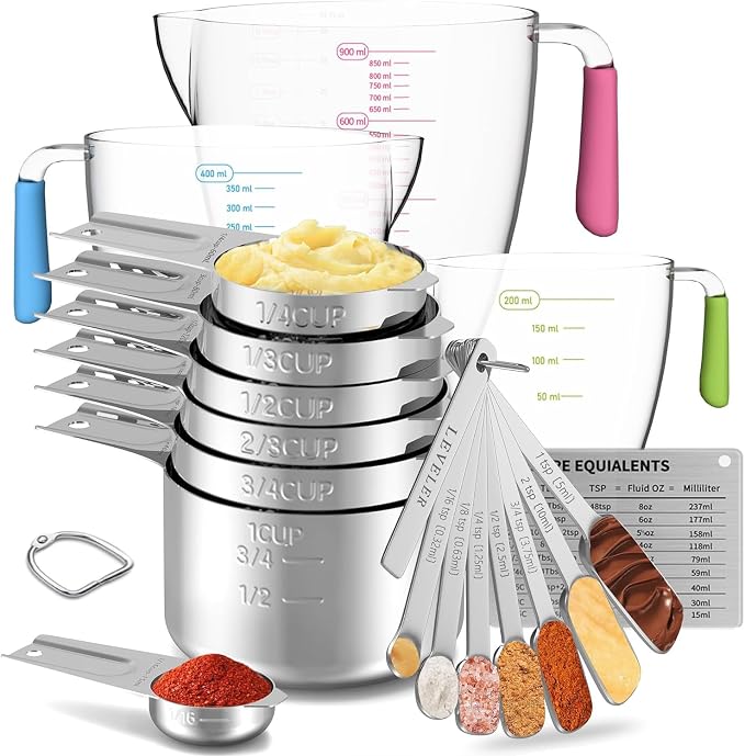 Stainless Steel Measuring Cups and Spoons Set, 6 Stainless Steel Measuring Cups by Unknown