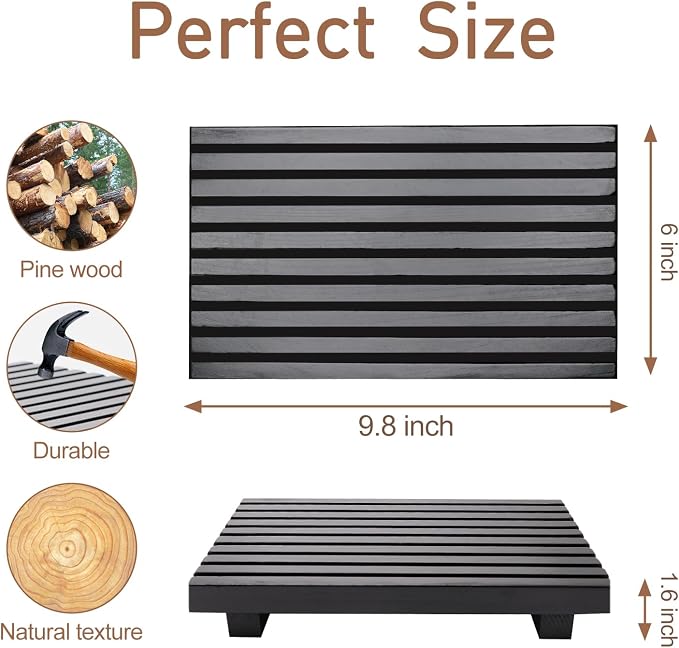 Renawe Black Bathroom Counter Organizer Wooden Display Pedesta Stand Kitchen - Image 5