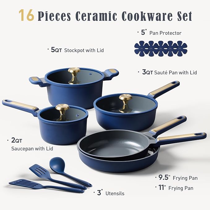 CAROTE Ceramic Cookwar Set, Pots and Pan Set Non Stick 16 Piece, Cookware Set - Image 2