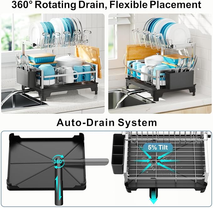 GSlife Stainless Steel Dish Drying Rack 2 Tier, Compact Dish Racks - Image 3