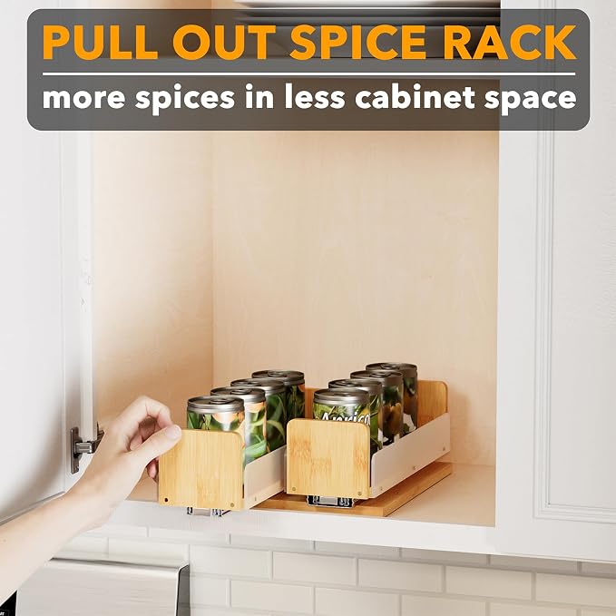 SpaceAid Bamboo Pull Out Spice Rack Organizer - Image 5