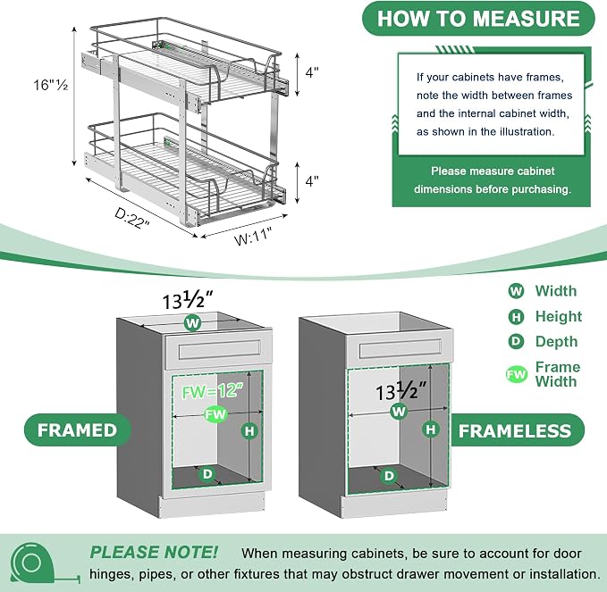 2-Tier Pull Out Cabinet Organizer, Soft Close Cabinet Slide Out Shelves - Image 3