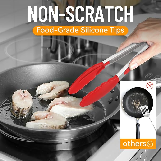 Hotec Silicone Kitchen Tongs for Cooking 9-Inch Serving Tongs - Image 5