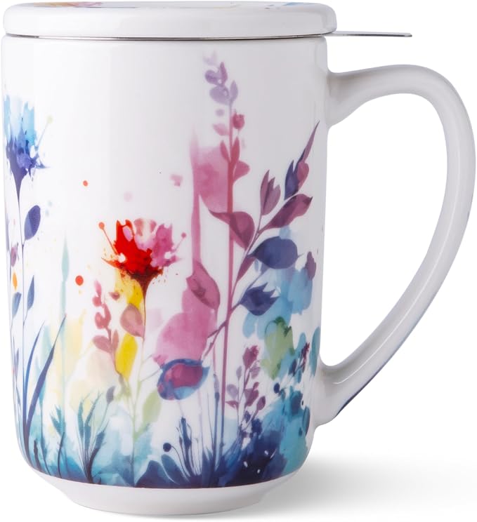 AmorArc Porcelain Tea Mug with Infuser and Lids, 18 Oz Large Cup Strainer with by AmorArc