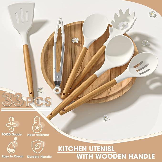 Umite Chef Kitchen Cooking Utensils Set, Wooden Handle Silicone Kitchen Gadgets - Image 7