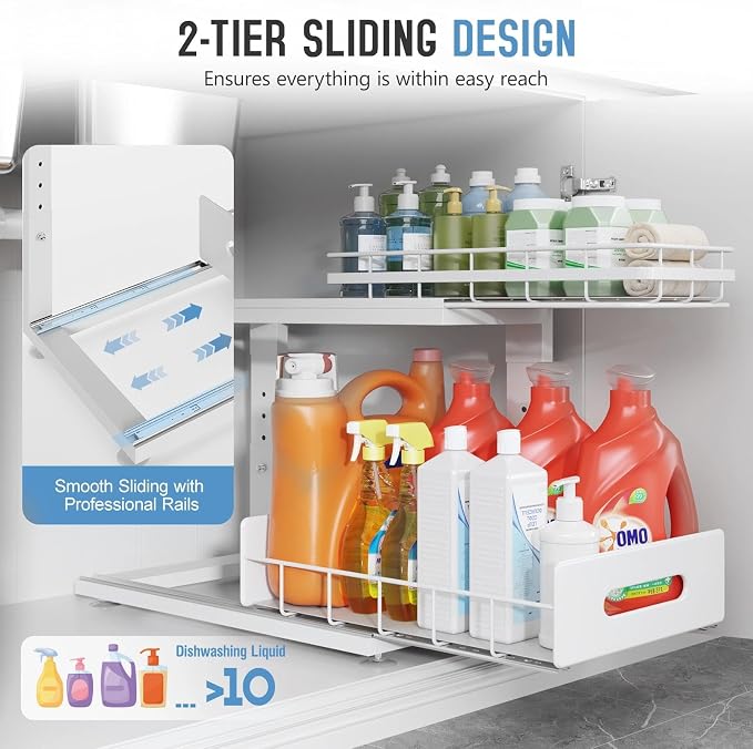Under Sink Organizer Upgrade To Professional Rails, 2-Tier Dual Pull Out - Image 5