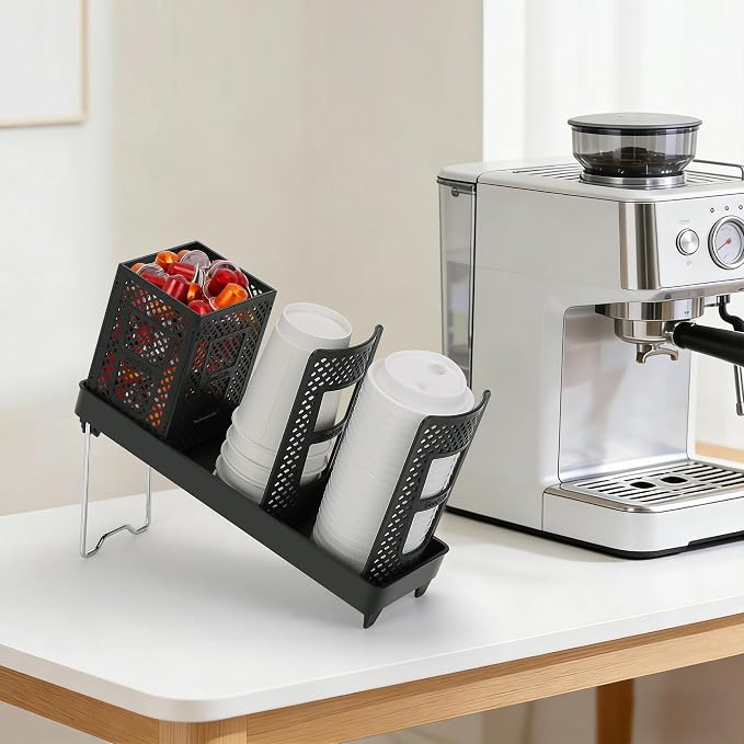 Coffee Cup Dispenser with Straws Holder, Plastic Coffee Cup and Lid Holder - Image 4