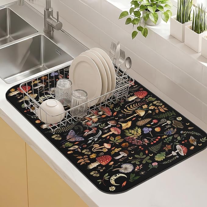 Kitchen Countertop Dish Drying Mat, Super Absorbent Coffee Bar Mat by Kuyig+Home