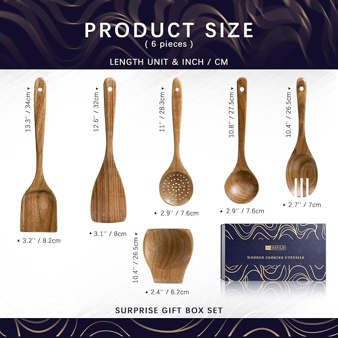 Wooden Spoons for Cooking, Nonstick Cooking Utensil Set - Image 2