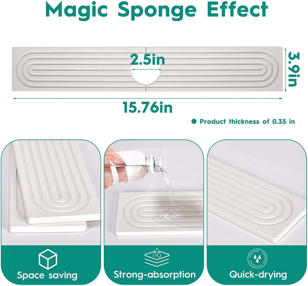 16 Inch Stone Faucet Mat for Kitchen Sink, White