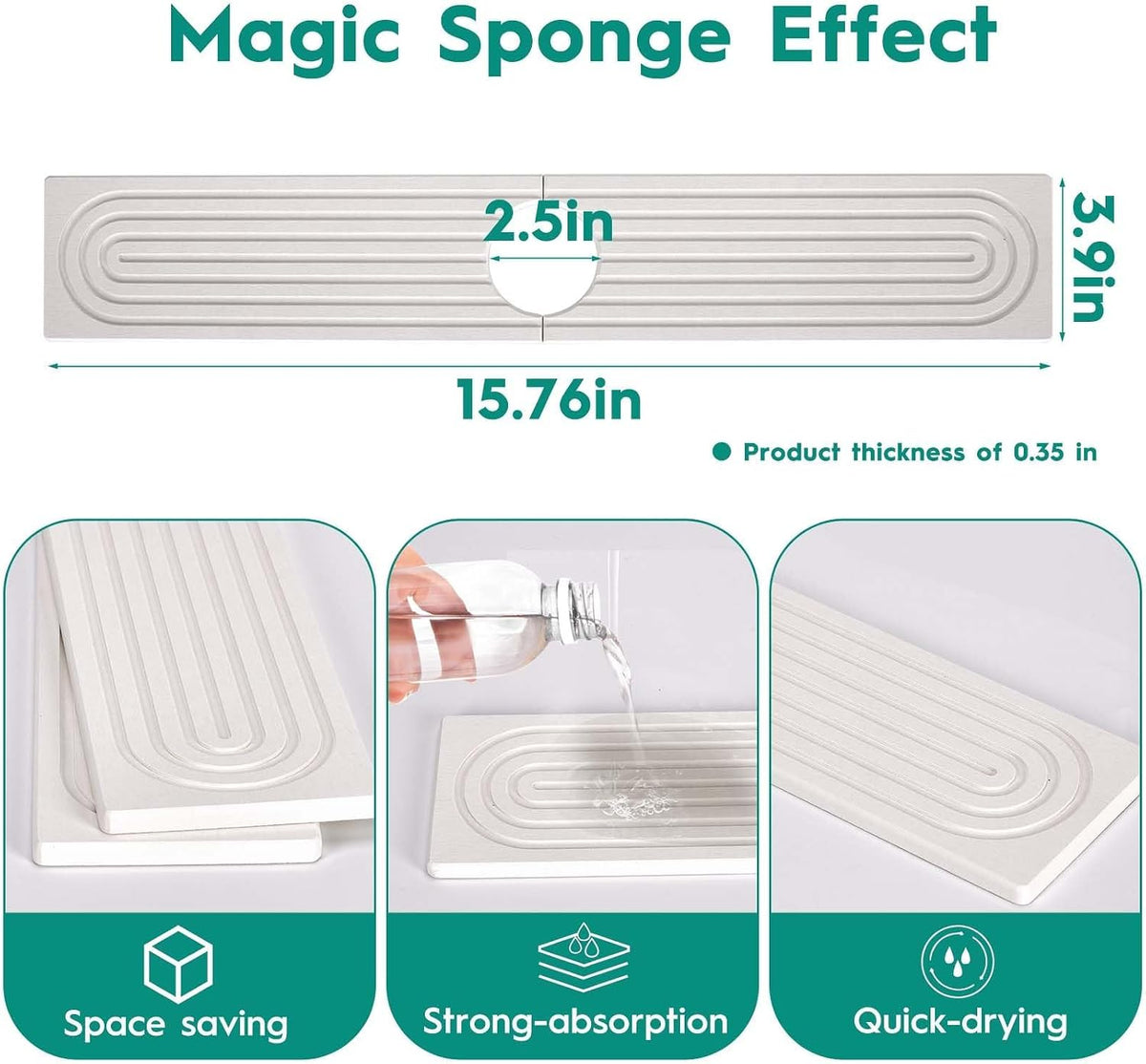 16 Inch Stone Faucet Mat for Kitchen Sink, White