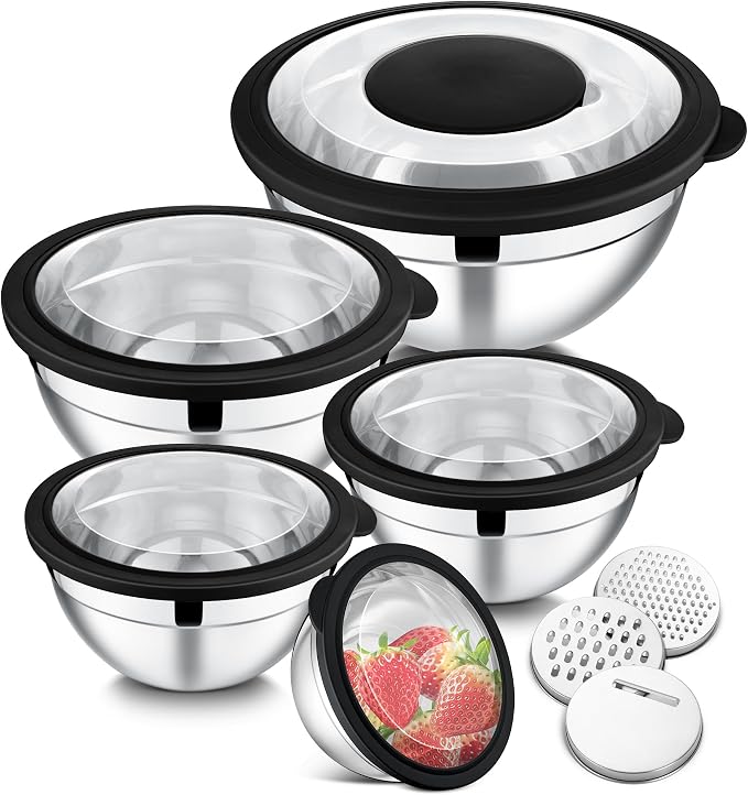 E-far Mixing Bowls Set of 5, Stainless Steel Salad Mixing Bowl by E-far