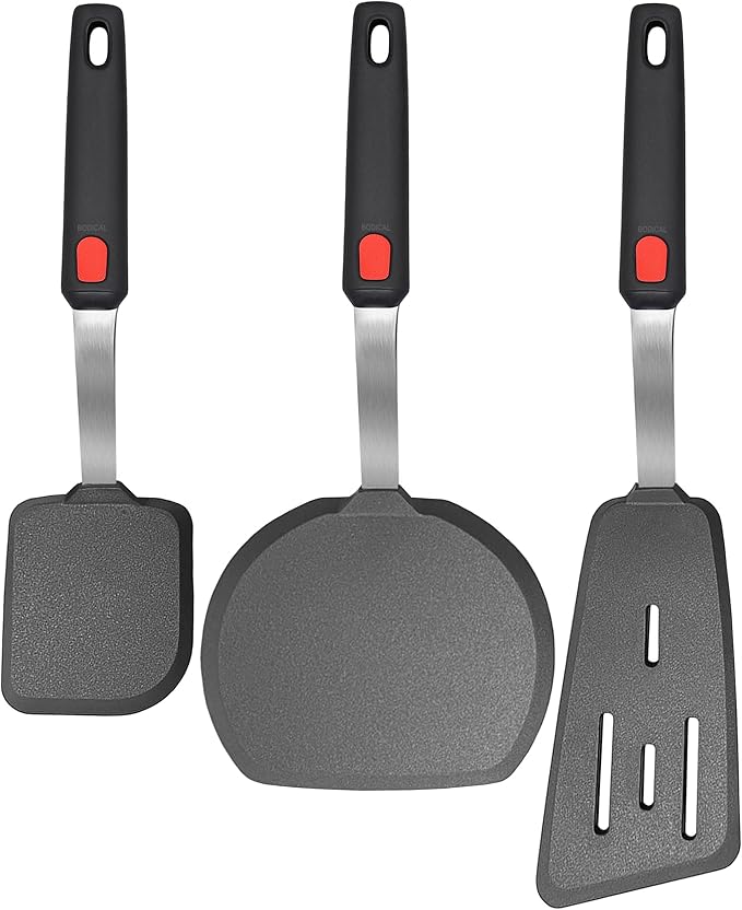 Set of 3, Silicone Spatula Turner, 600°F Heat Resistant Cooking Spatulas by BodiCal