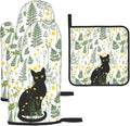 Black Cat Wildflower Hot Pads and Oven Mitts Set of 3, Spring Summer Plants by Unknown