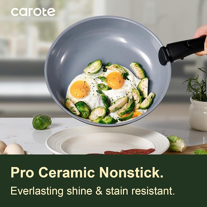 CAROTE 19PCS Ceramic Cookware Sets, Pots and Pans Set Non Stick Non Toxic - Image 4