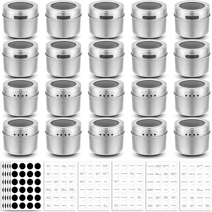 Bekith 20 Pack Magnetic Spice Jars, Magnetic Spice Containers by Bekith
