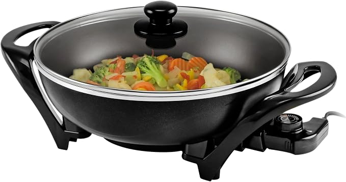 OVENTE Electric Wok with Nonstick Coating, 13 Inch Family-Sized Skillet by Ovente+