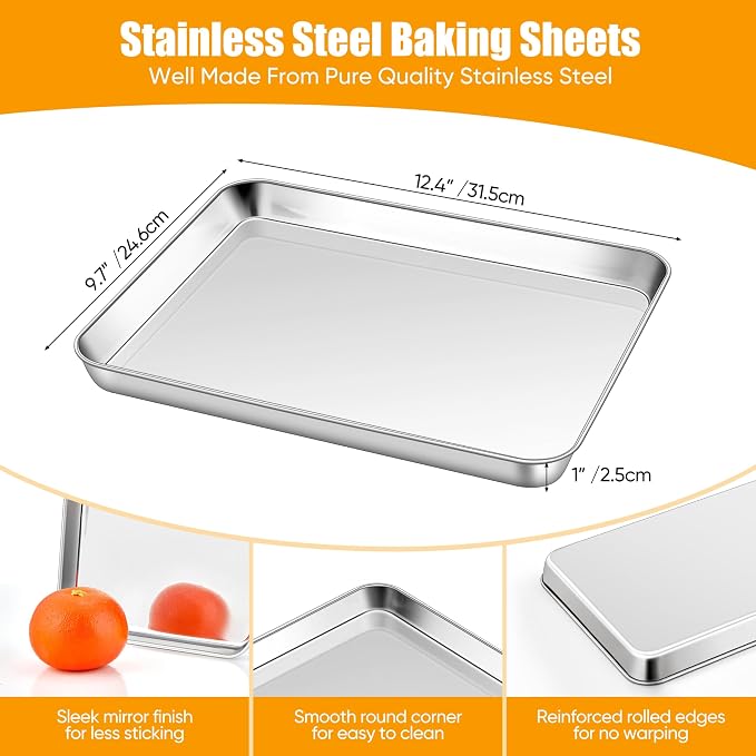 Homikit 1 Pack Quarter Sheet Pan, 9x13 Inches Stainless Steel Cookie Sheets - Image 2