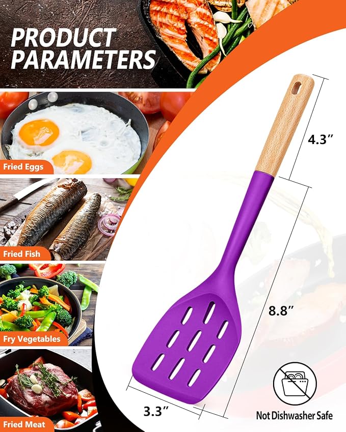 Pack of 2 Silicone Spatula, Non Stick Cooking Utensil Set, Wooden Handle - Image 2