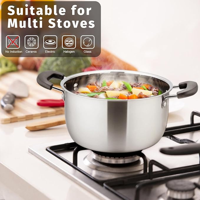 P&P CHEF 4 Qt Stockpot with Lid, Stainless Steel Cooking Stock Pot - Image 4