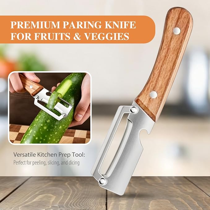 3 Pcs Multifunctional Vegetable Peeler, Wooden Handle, Stainless Steel Blade - Image 2