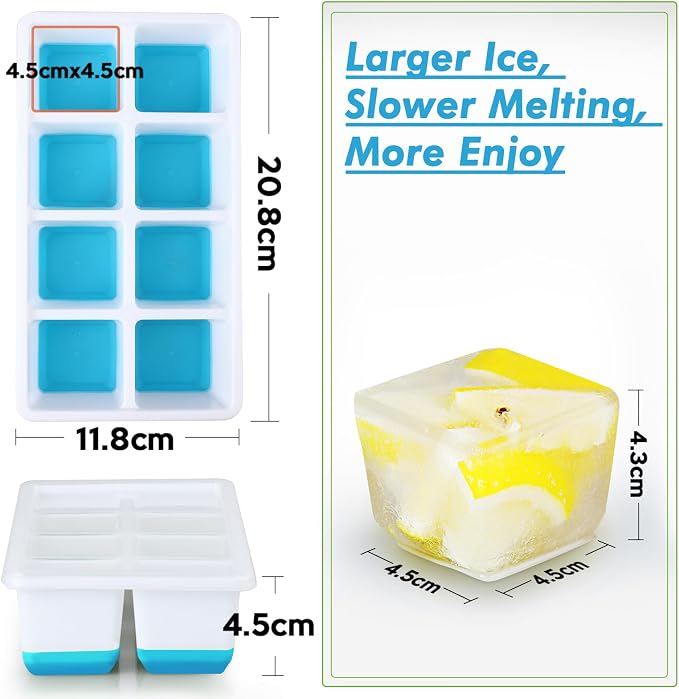 Large Ice Cube Trays with Lid, Jrisbo 2 Pack Stackable Silicone Ice Cube Molds - Image 7