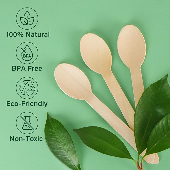 LotFancy Disposable Wooden Spoons, Biodegradable Compostable Eco-friendly - Image 3
