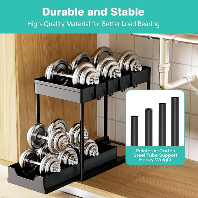 Under Sink Organizers 2 Pack, Pull-Out Sliding Cabinet Organizer - Image 4
