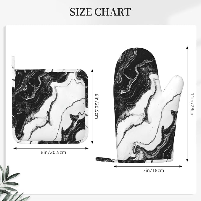 Oven Mitts and Pot Holders Marble Black White Liquid Abstract Silicone Kitchen - Image 3