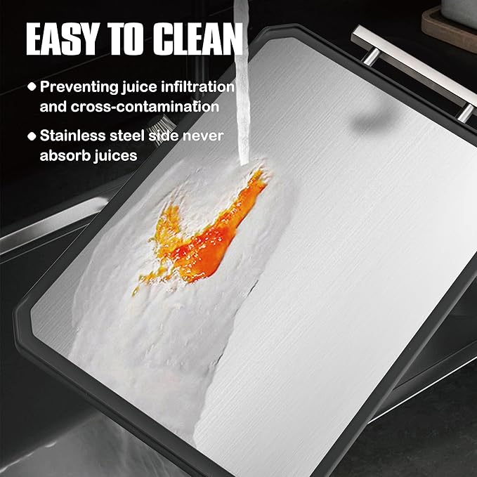 SNOWCLAD Stainless Steel Cutting Board, Double Sided Steel Cutting Board Set - Image 3