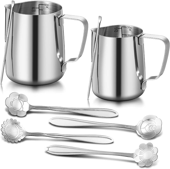 Irenare 2 Pcs Milk Frothing Pitcher 12 Oz and 20 Oz Stainless Steel Milk by Irenare