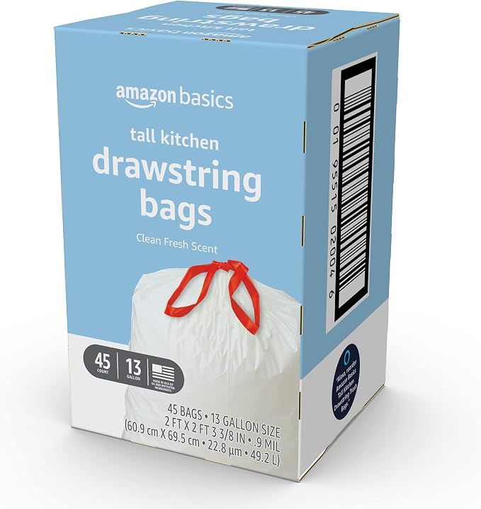 Amazon Basics Tall Kitchen Drawstring Trash Bags, Clean Fresh Scent, 13 Gallon - Image 4