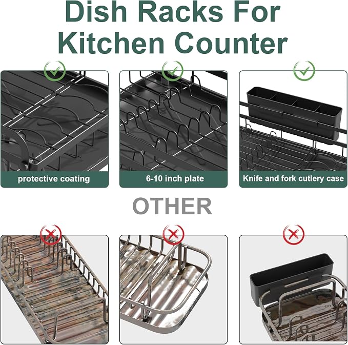 LIYI Dish Drying Rack and Sink Organiser, Removable Drainer Tray, Adjustable - Image 7