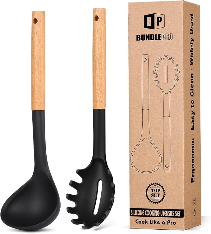 Silicone Pasta Fork and Ladle Spoon Set by BUNDLEPRO
