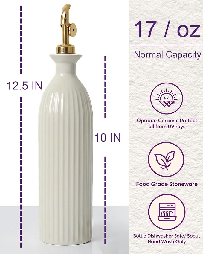 Ceramic Olive Oil Dispenser Bottle - 17oz Stoneware Oil & Vinegar Cruet - - Image 3