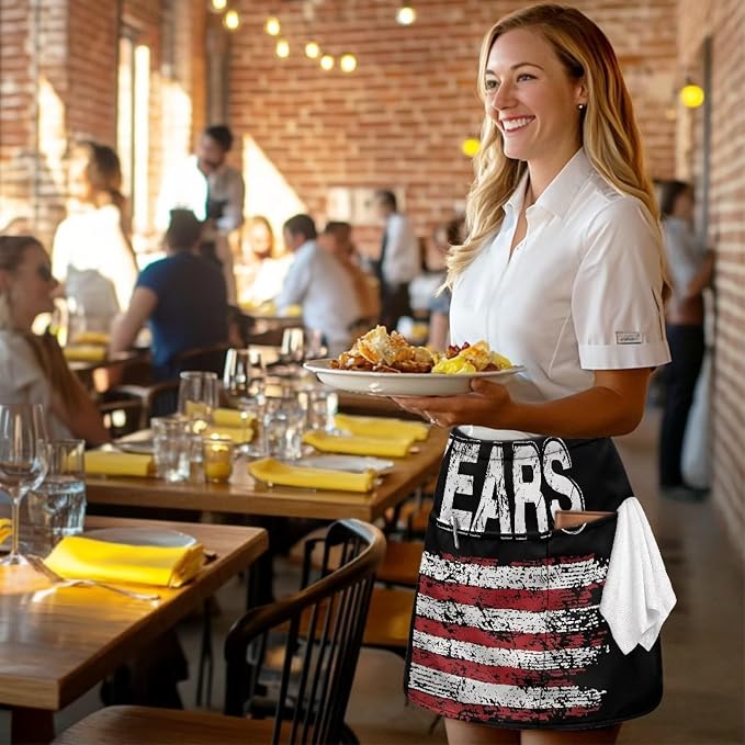 Server Apron with 3 Pockets, Waterproof Oil Waitress Waiter Half Apron - Image 4