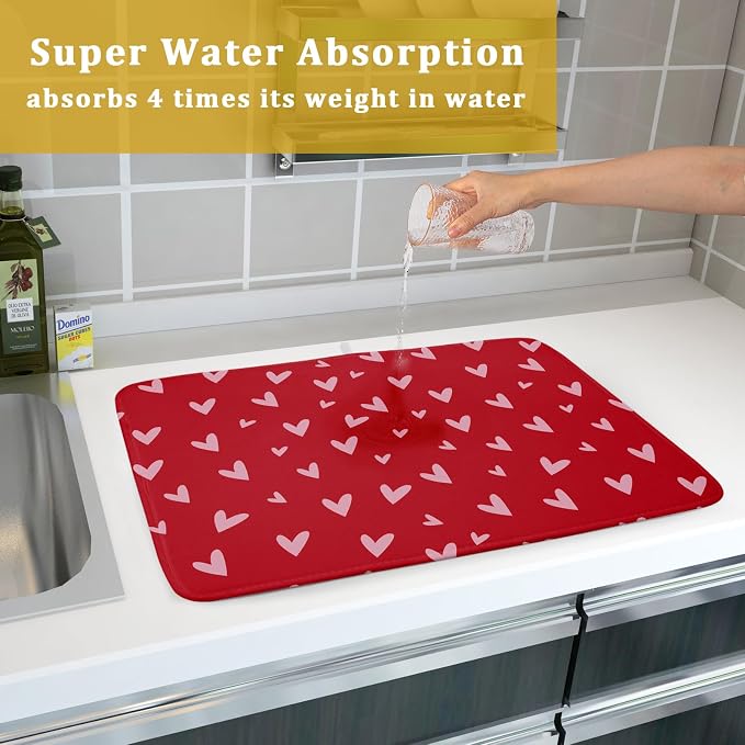 Valentines Dish Drying Mat for Kitchen Counter 18x24 Inch Valentine's Day Red - Image 7