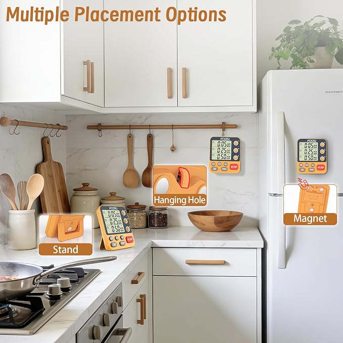 Digital Dual Triple Kitchen Timer, 3-Channel Magnetic Countdown Timer - Image 4
