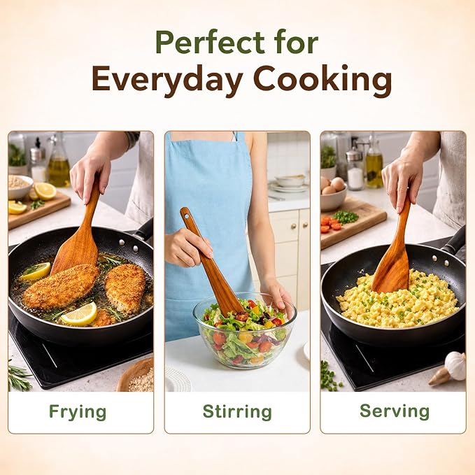 Wooden Kitchen Utensil Set, 4-Piece Teak Wood Cooking Utensils - Image 4