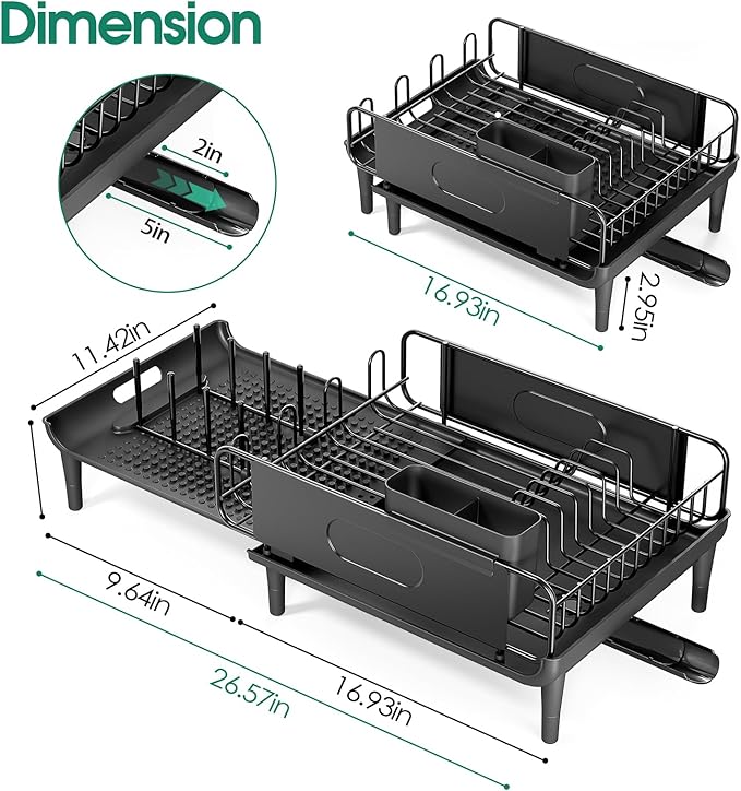 Large Extendable Dish Drying Rack, 16.93" to 26.57" Expandable Dish Rack - Image 7