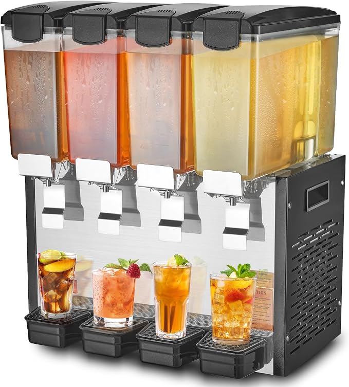 VEVOR Commercial Beverage Dispenser, 4 Tanks 10 L / 10.6 QT Per Tank Juice by VEVOR