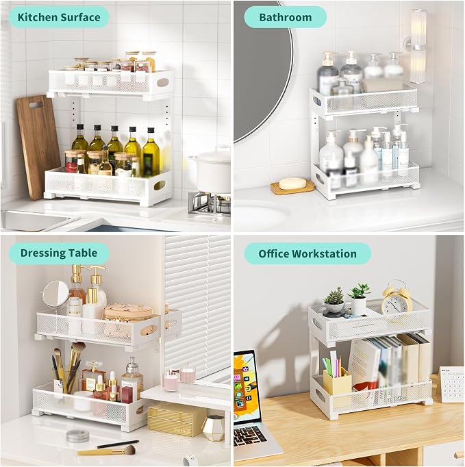 Under Sink Organizer, 2 Pack 2 Tier Metal Slide Out Pull Out Cabinet Organizer - Image 4