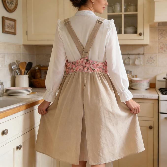 Uaussi Cotton Linen Apron Cross Back Work Apron - Image 5