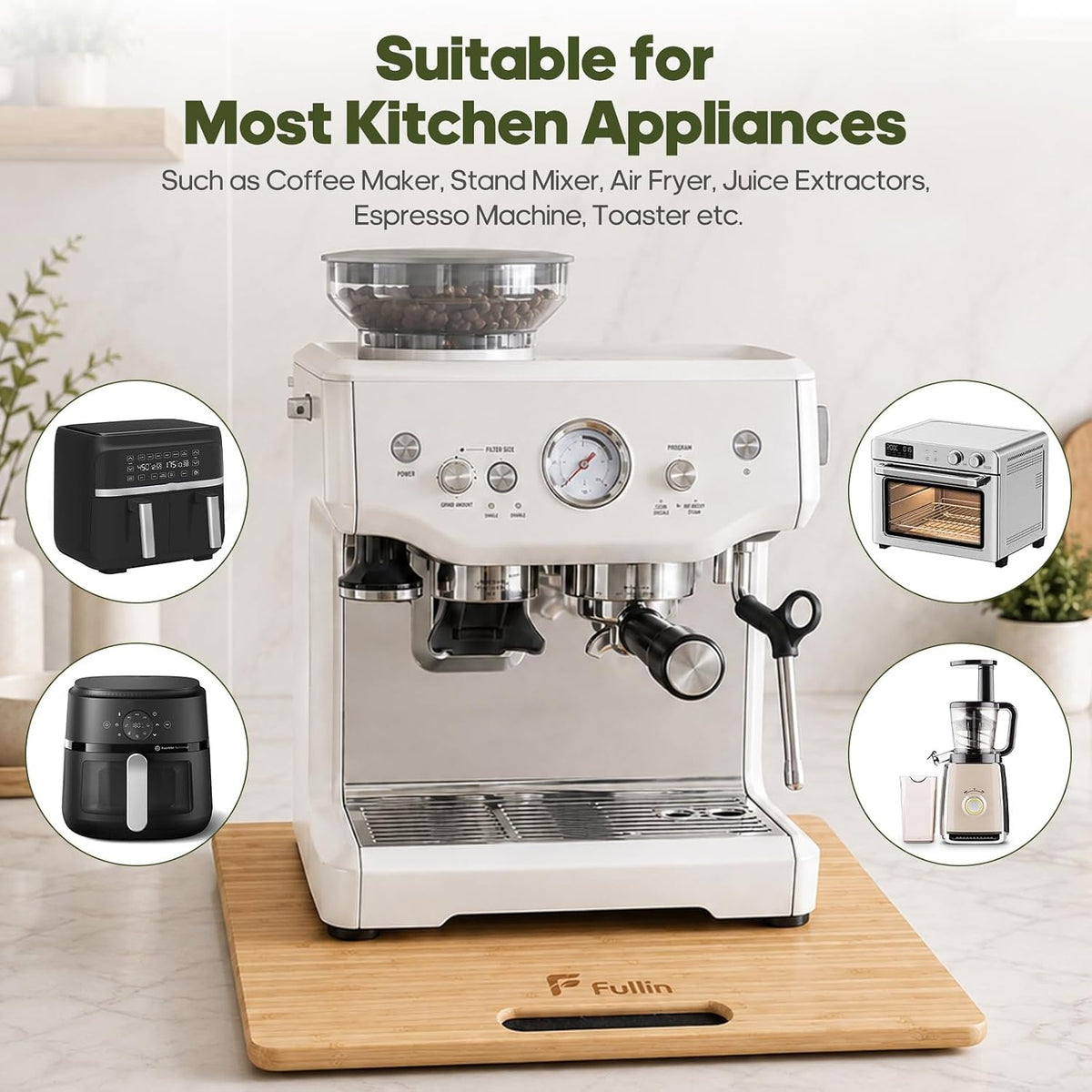 16"W x 13"D Bamboo Appliance Slider Tray for Coffee Maker air fryer
