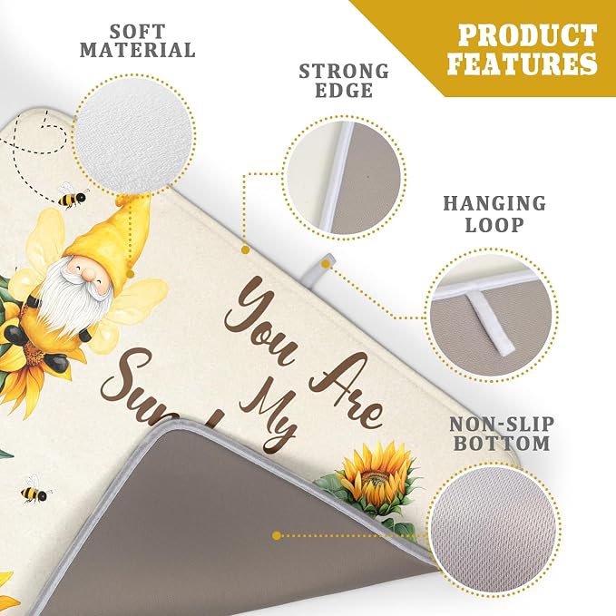 Giwawa Bee Gnomes Dish Drying Mat, Summer Sunflowers Elf Dish Drainer Mats - Image 4