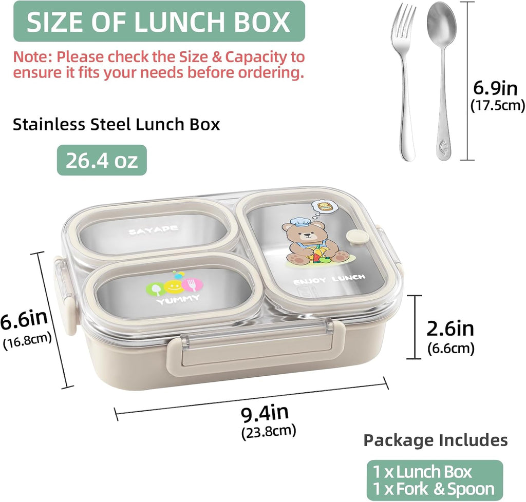 Stainless Steel Bento Lunch Box for Kids, 26.4 oz Leak-Proof