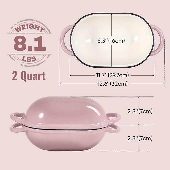 2 QT Oval Dutch Oven for Bread Baking, Enamelled Cast Iron Bread Oven for - Image 3