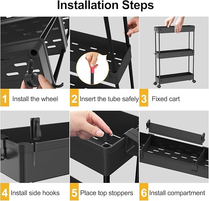 SPACELEAD 2-piece Set Slim Storage Cart 3 Tier, Bathroom Organizer Rolling - Image 6
