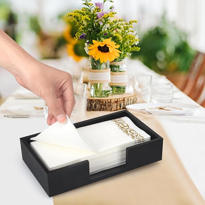 Black Wooden Napkin Holder Guest Towels Holder Flat Bathroom Napkins Holder - Image 3
